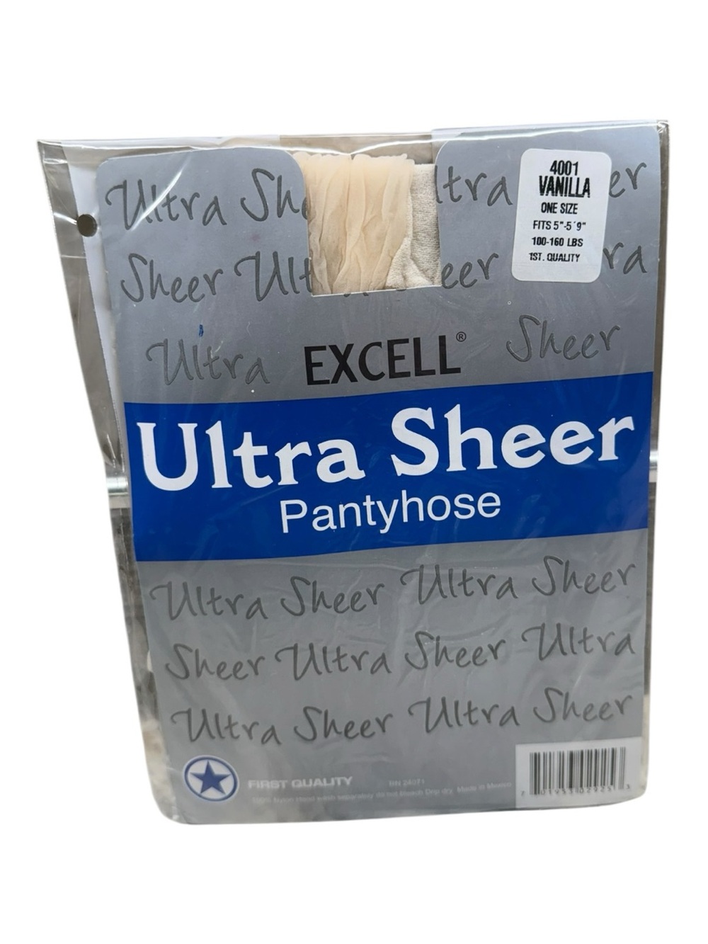 Excell Ultra Sheer Pantyhose 100% Nylon First Quality One Size Vanilla 100-160